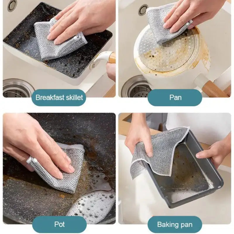 Metal Wire Dish Towel 20cm Wire Dishcloths Non-stick Oil Iron Dishrag Kitchen Pan Pot Dishes Cleaning Rag Napery Dishcloth Rags