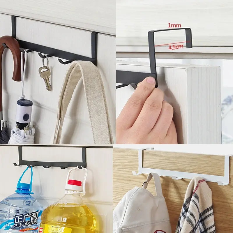 Hooks Over The Door 5 Hooks Home Bathroom Organizer Rack Clothes Coat Hat Towel Hanger Bathroom Kitchen Accessories