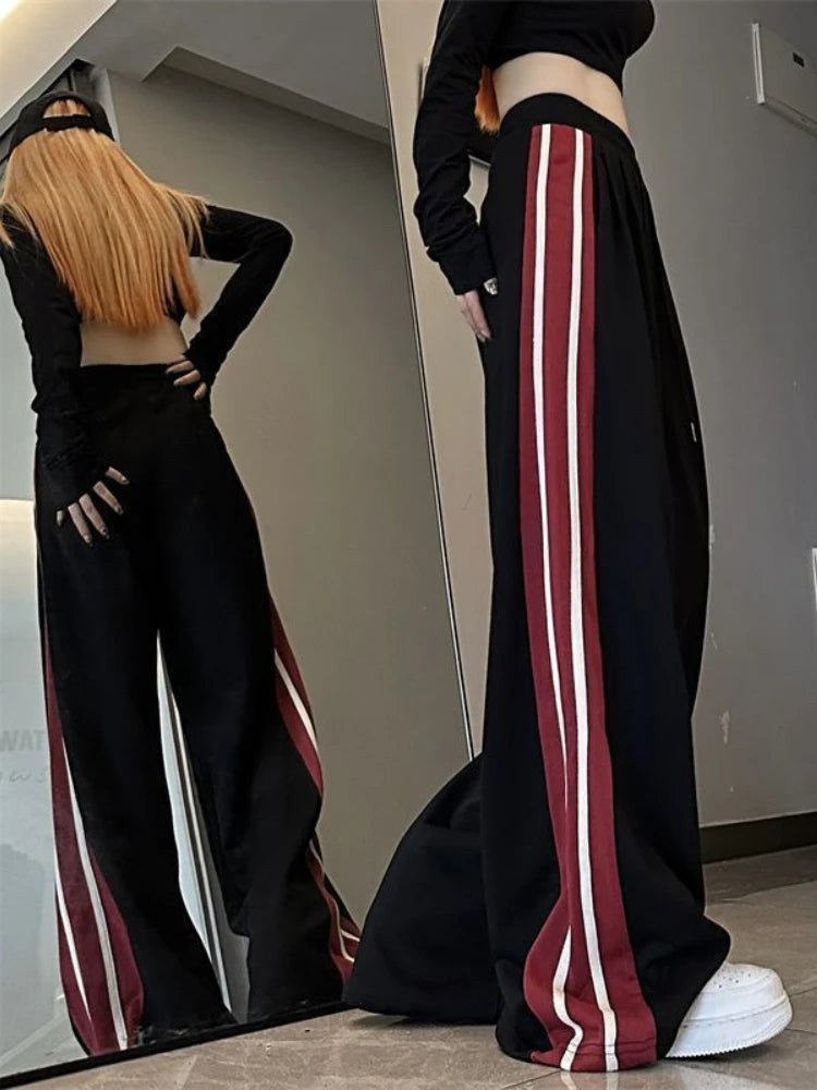 Y2K Striped Patchwork Sweatpants Women Streetwear Korean Hip Hop High Waist Pants Oversized Casual Sports Joggers Trousers 2023