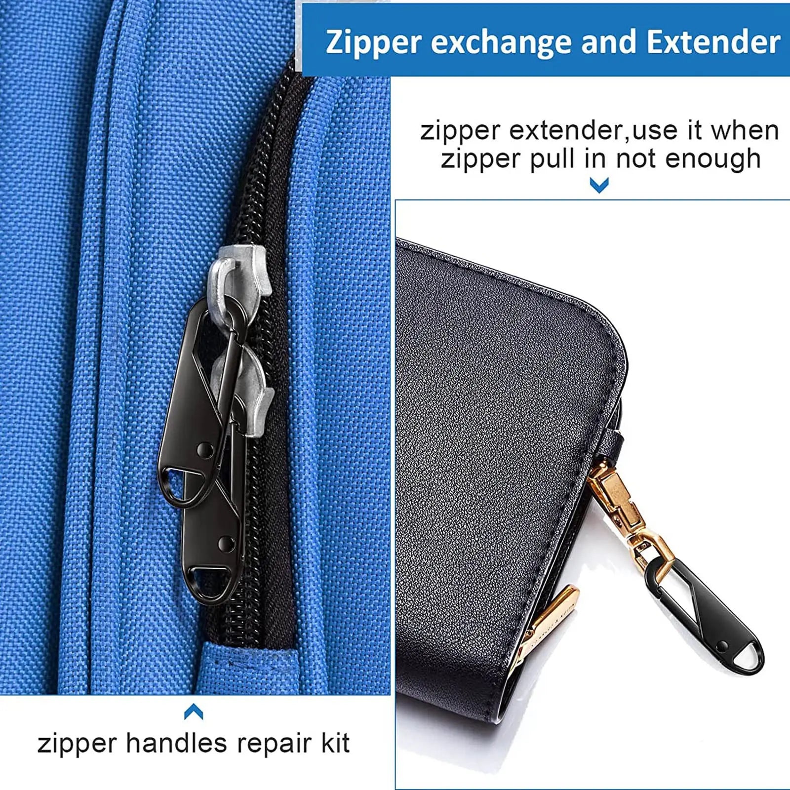 5 Pieces Zipper Pull Replacement Zipper Repair Kit Zipper Slider Pull Tab Universal Zipper Fixer Metal Zipper Head